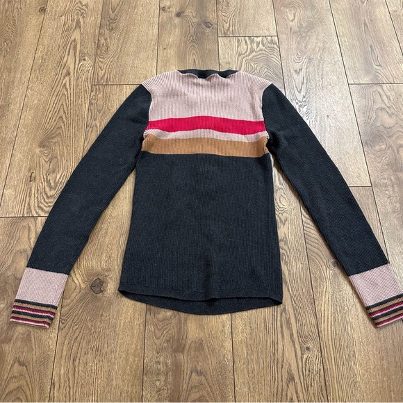 Faherty Mikki Henley Sweater Long Sleeve Ribbed Stripe Colorblock Grey S - Picture 7 of 7